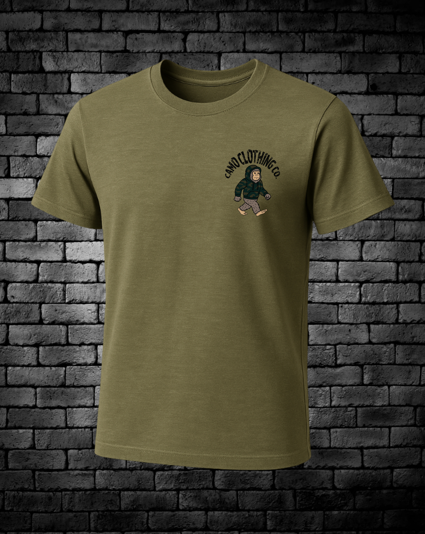 Military Green T-Shirt with Camo Clothing Company logo on front left chest 