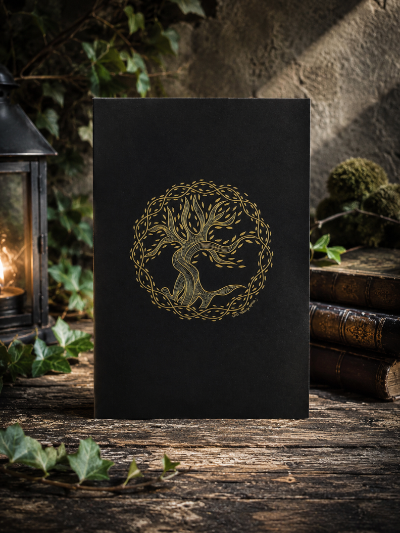Black soft cover journal with hand-drawn Celtic Tree design by Street Style by Nickola