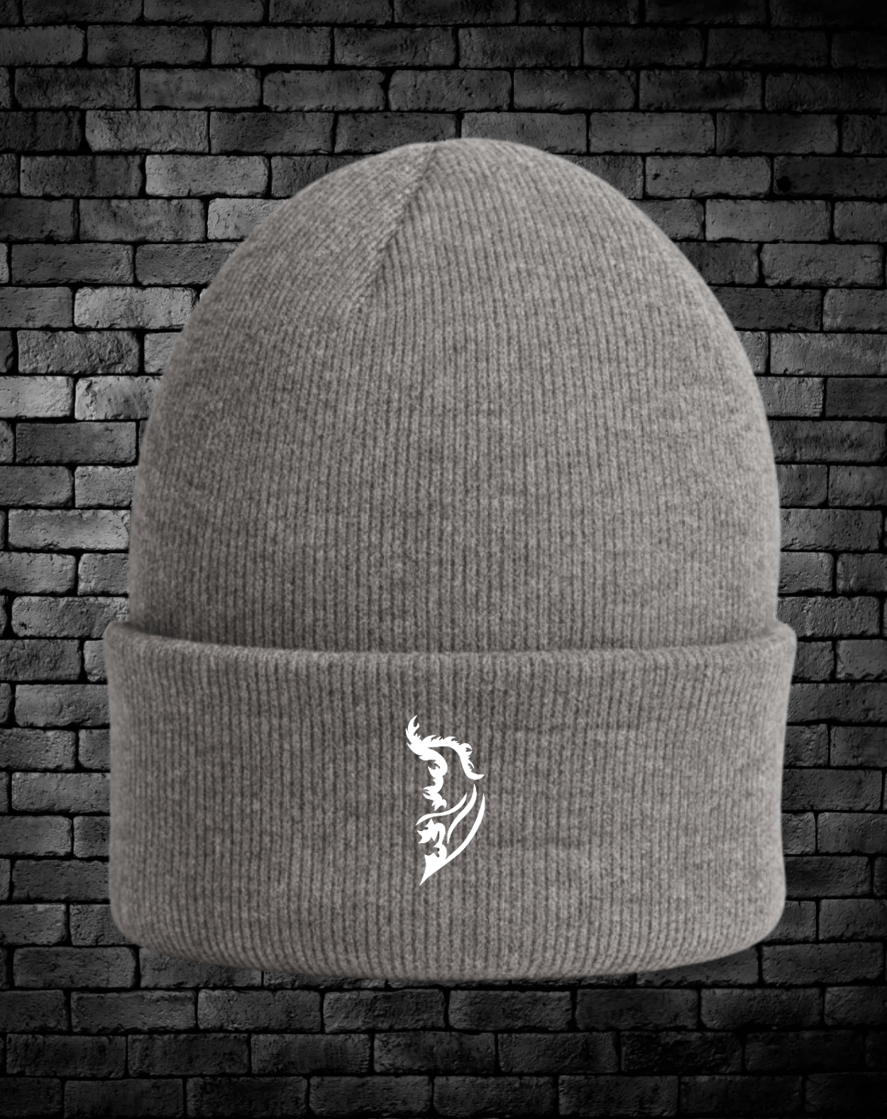 Charcoal Grey Beanie with White Angel Wing Logo on front