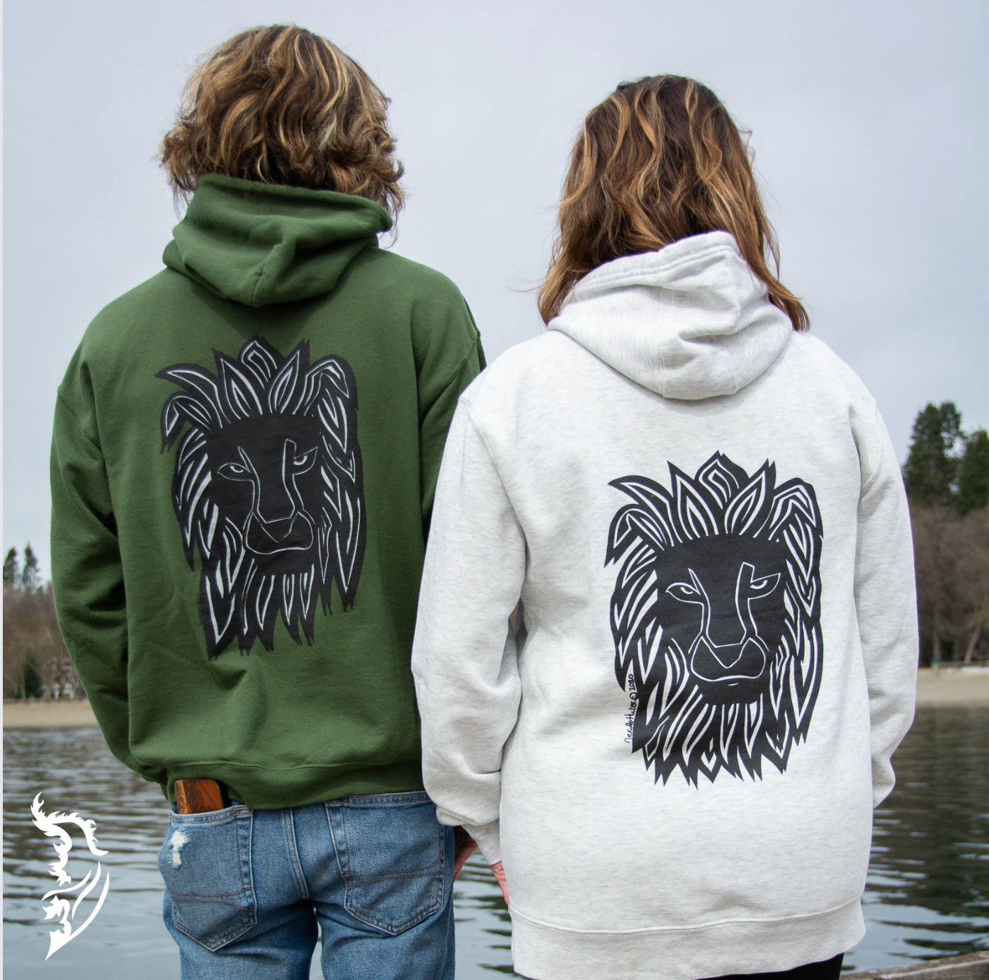 Courage Lion Hand-drawn Fleece-Lined Zip-Up Hoodie