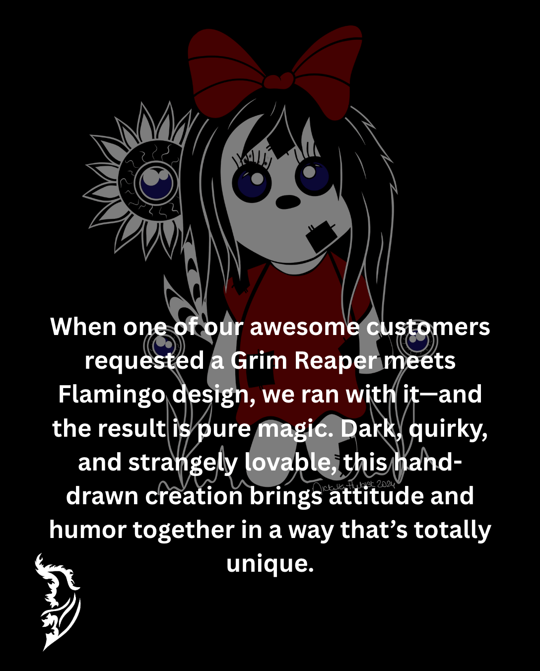 Embrace the eerie charm of Halloween with our latest Street Style by Nickola design! Featuring a hauntingly adorable doll surrounded flowers made of eyes, this hoodie is perfect for fans of spooky-cute fashion. Every year brings a fresh creation, and this year's creepy doll design was too spirited to stay on the page.