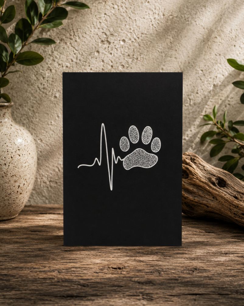 Black soft cover journal with hand-drawn Dog Heartbeat design by Street Style by Nickola