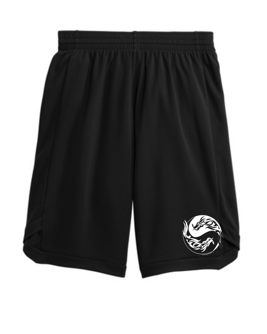 Black Athletic Shorts with White Dragon Yin & Yang on bottom right corner