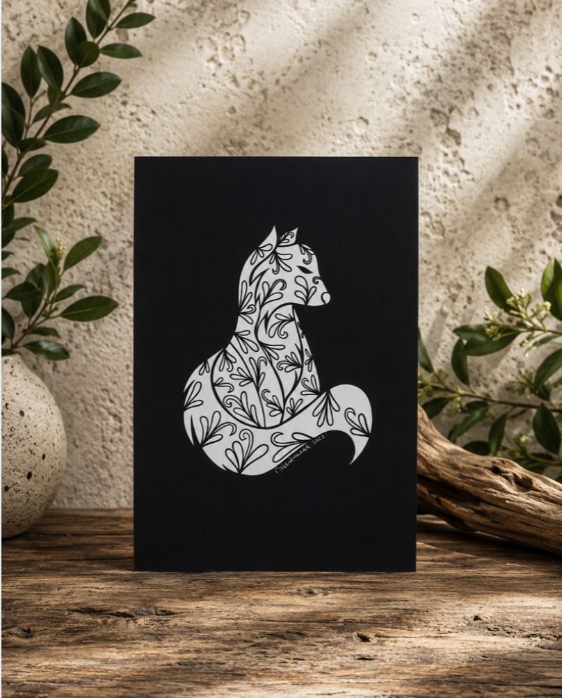 Black soft cover journal with hand-drawn Fox design by Street Style by Nickola