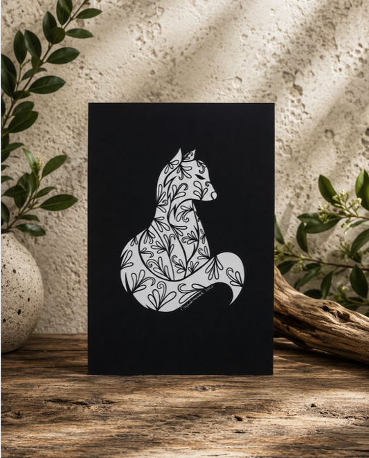 Black soft cover journal with hand-drawn Fox design by Street Style by Nickola