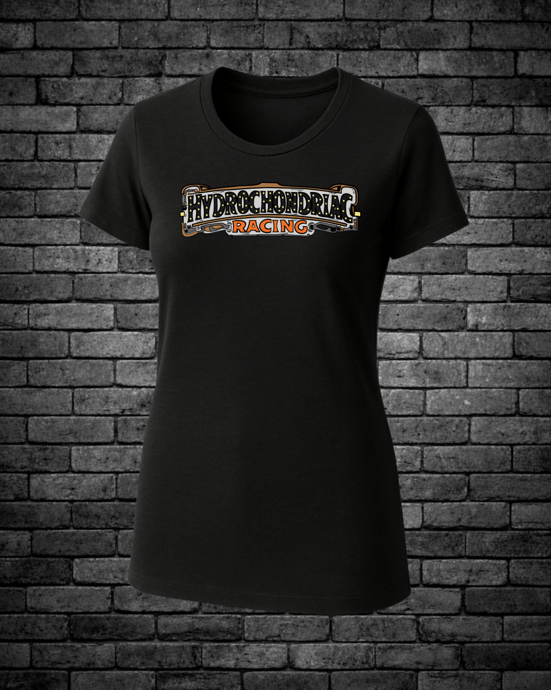 Hydrochondriac Racing Steampunk Logo on front center chest