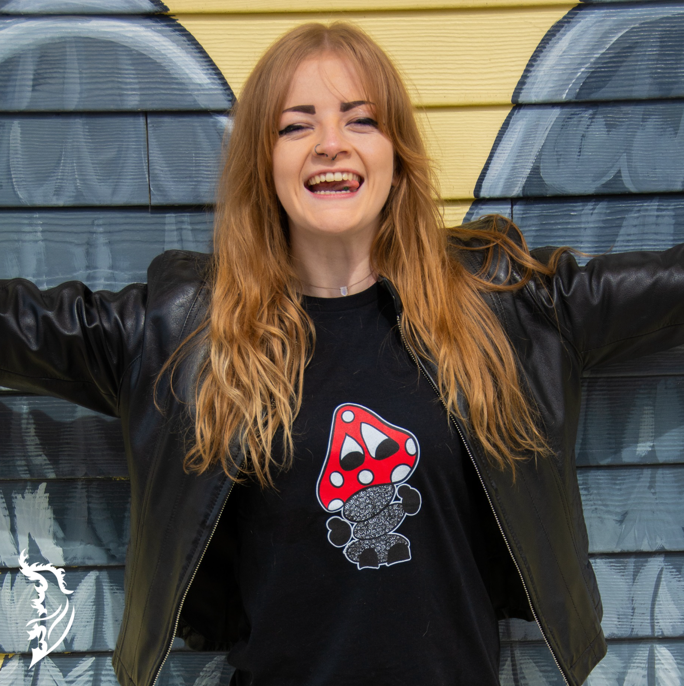 Hand-drawn Mushroom on front center of tee
