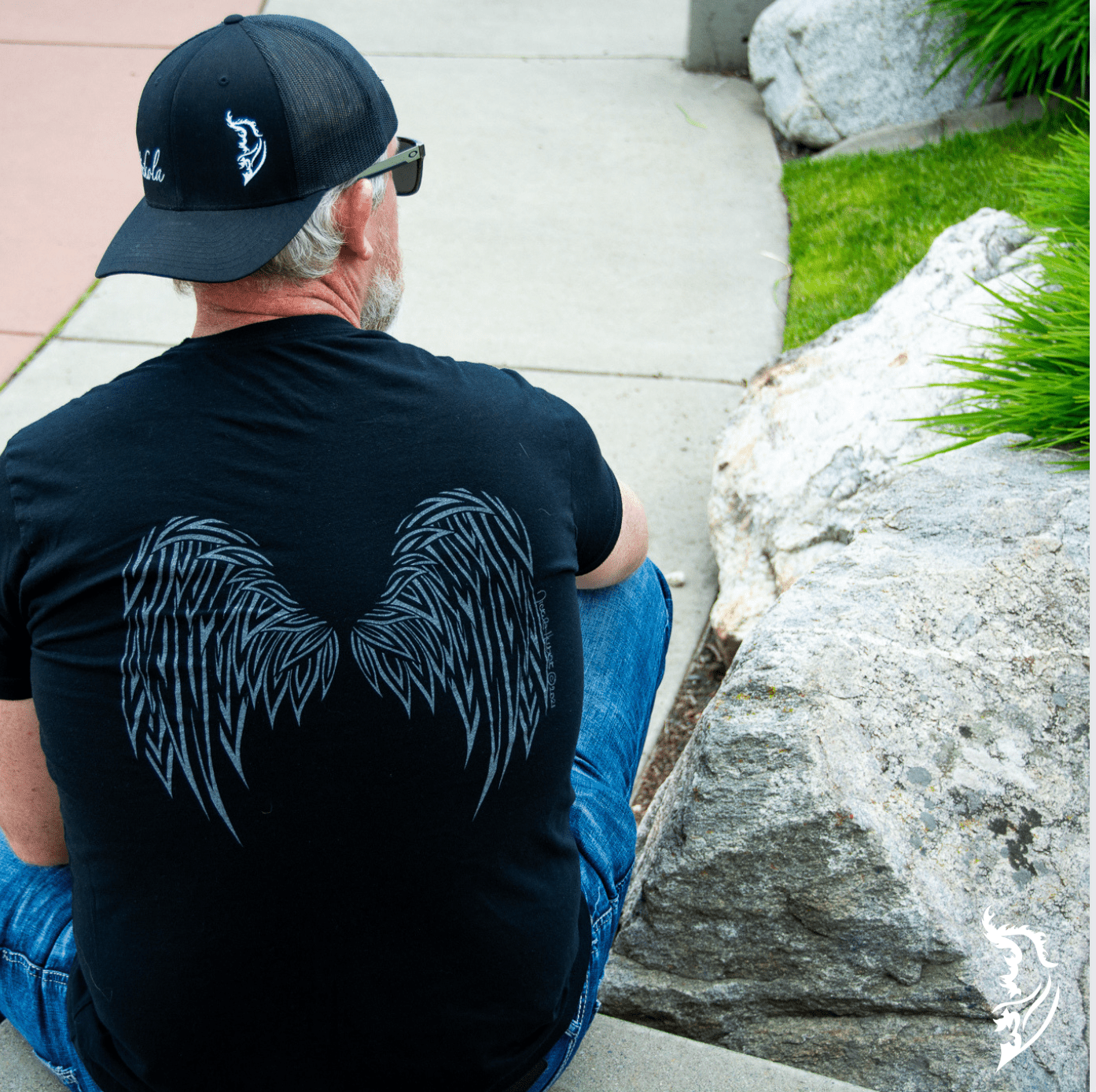 Hand-drawn Angel Wings on back of men's -shirt