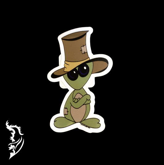 Alien with Top Hat Hand-drawn Vinyl Sticker