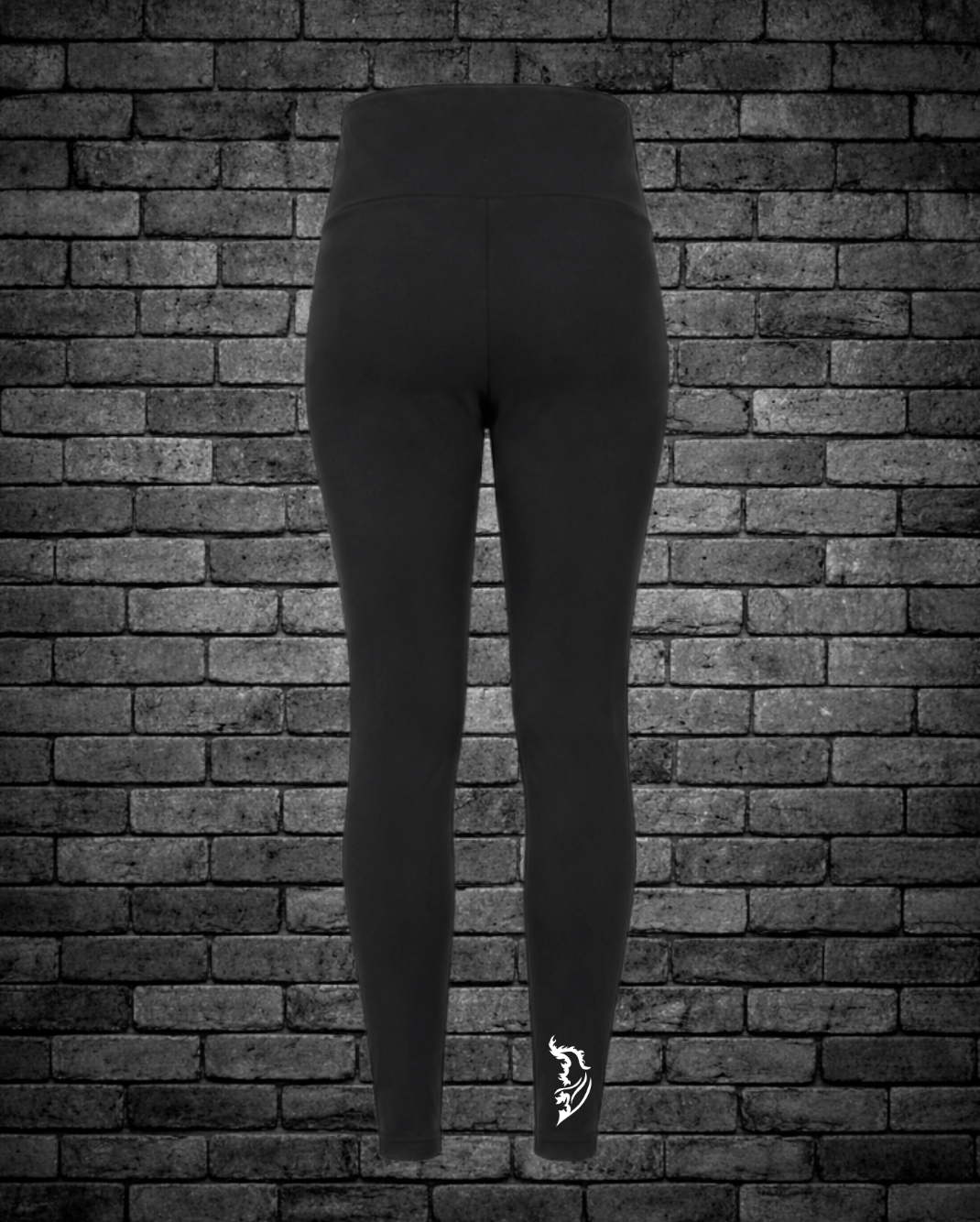 Black Leggings with White Angel Wing Logo above ankle
