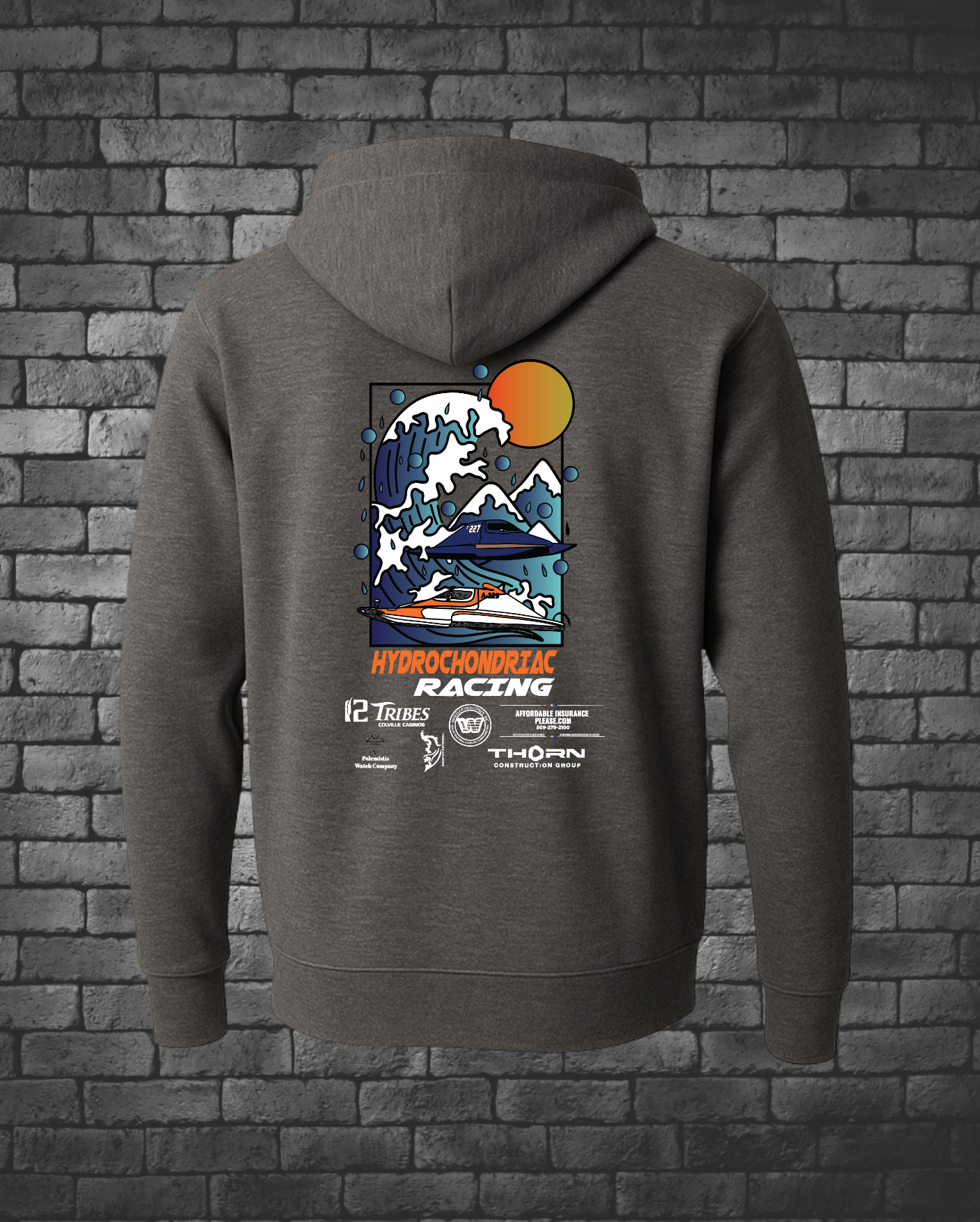Hydrochondriac Racing Charcoal Grey Hoodie with 2025 Logo on back