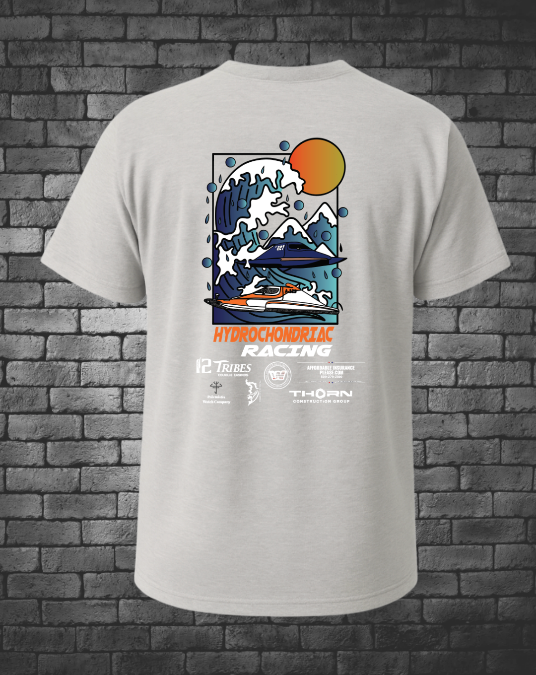 Hydrochondriac Racing 2025 Logo on back of Silk colored Men's T-Shirt