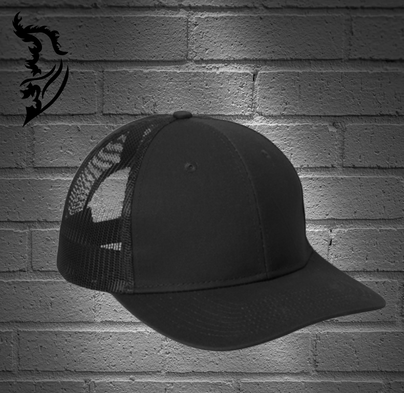 Black Snapback Trucker Hat Left Side View