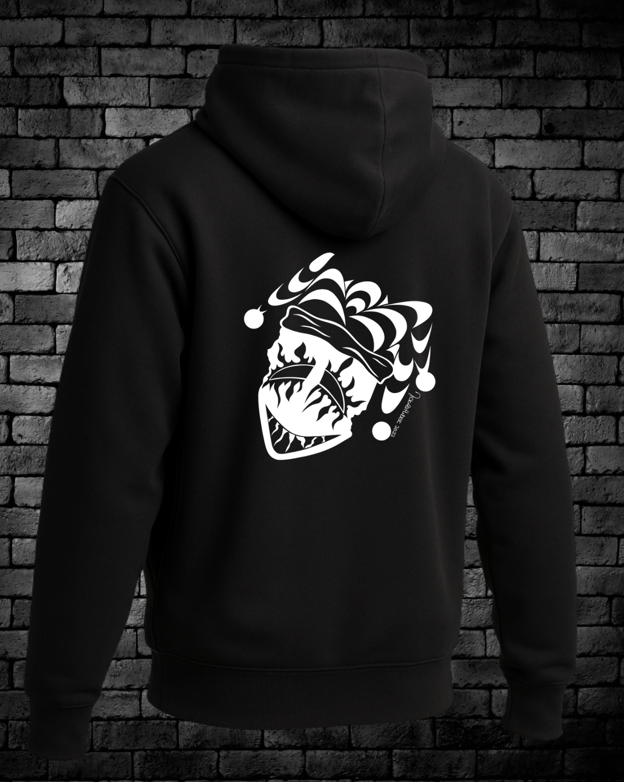 White Hand-drawn Joker Face on back of Hoodie