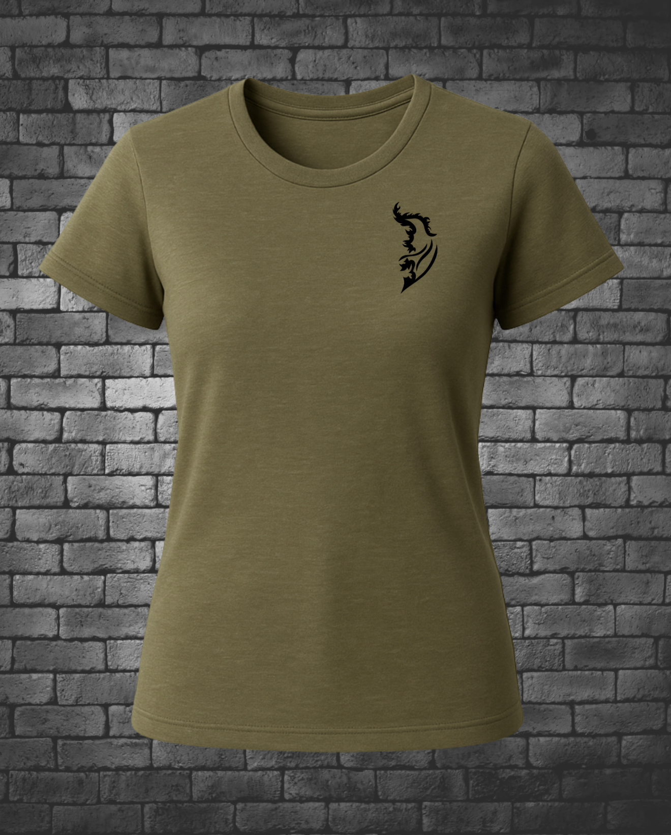 Black Angel Wing Logo on front left chest