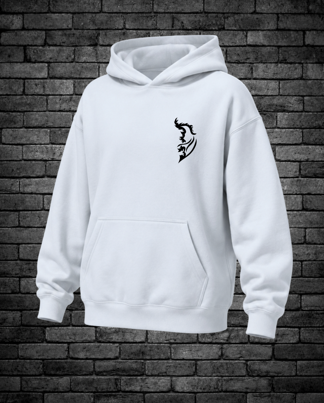 Black Angel Wing logo on front left chest