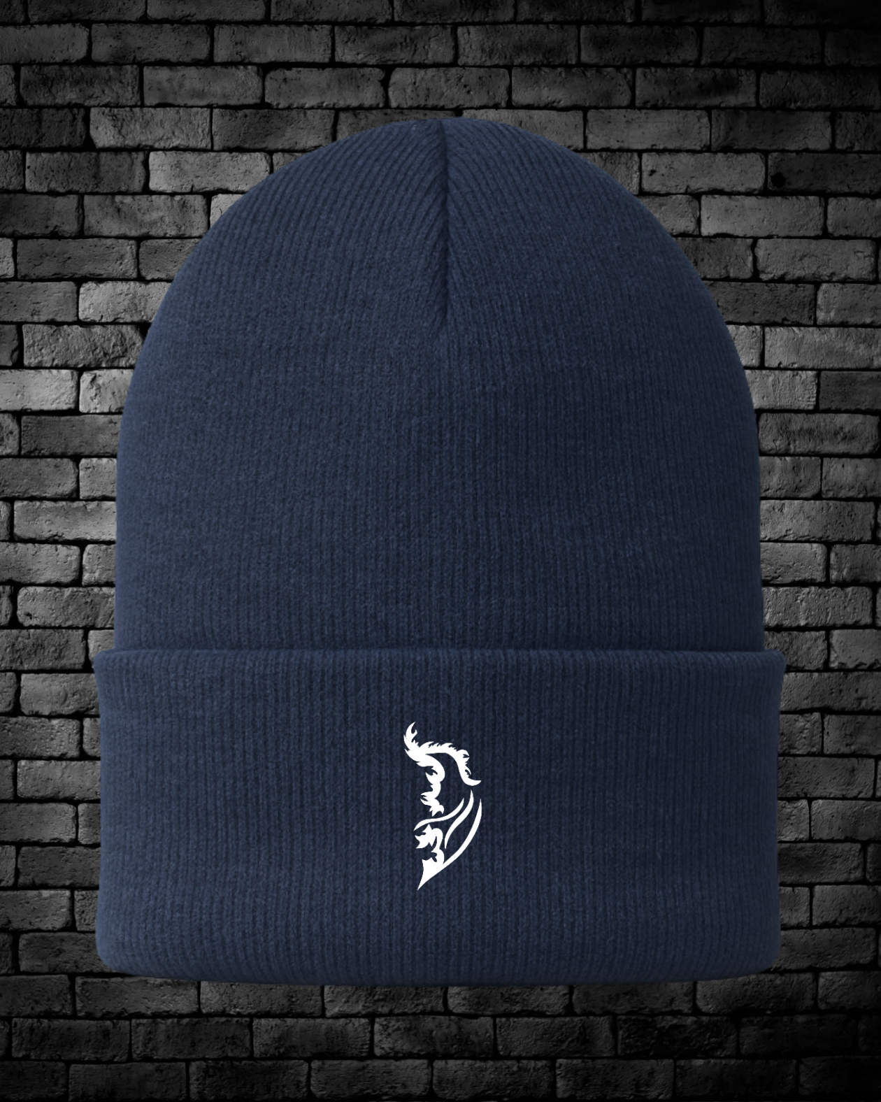 Navy Beanie with White Angel Wing Logo on front