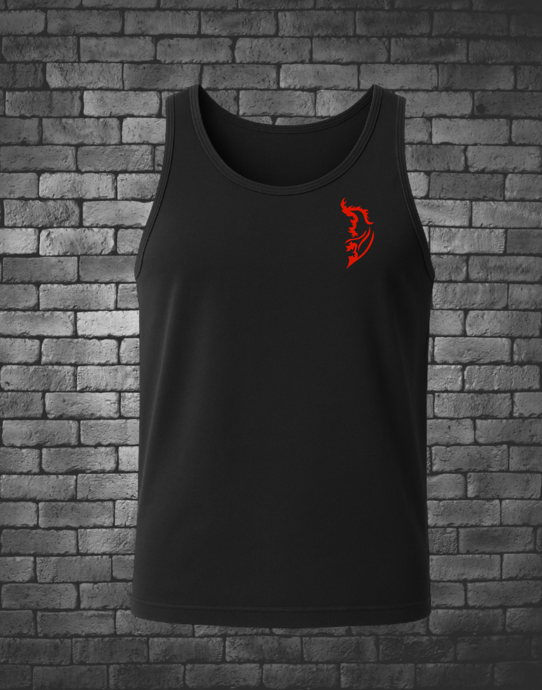 Red Angel Wing on left chest