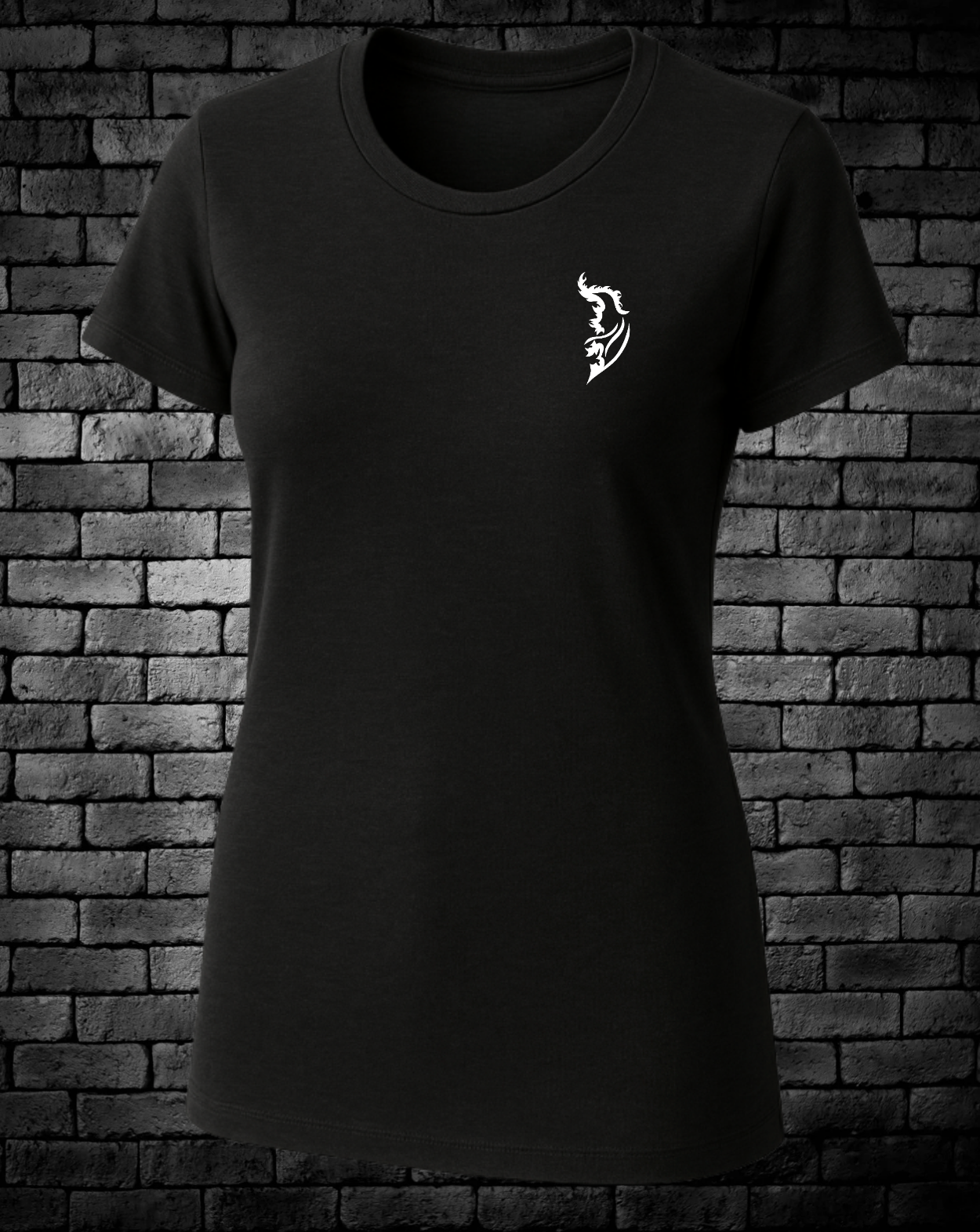 Black Ladies T-Shirt with White Angel Wing Logo on front left chest