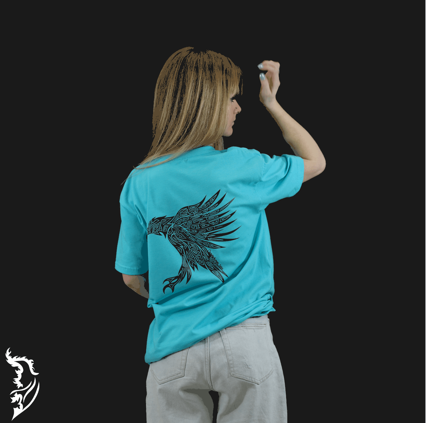 Dark Grey Hand-drawn Raven on back center of men's T-Shirt