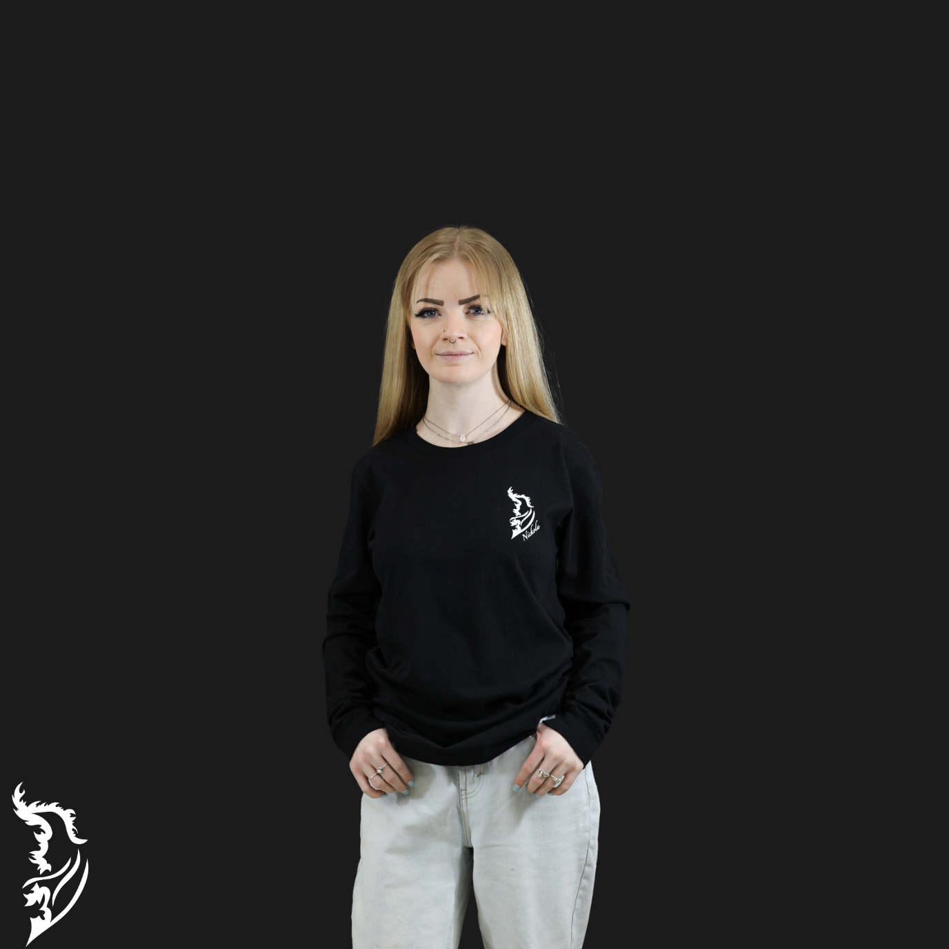 White Angel Wing logo on front left chest