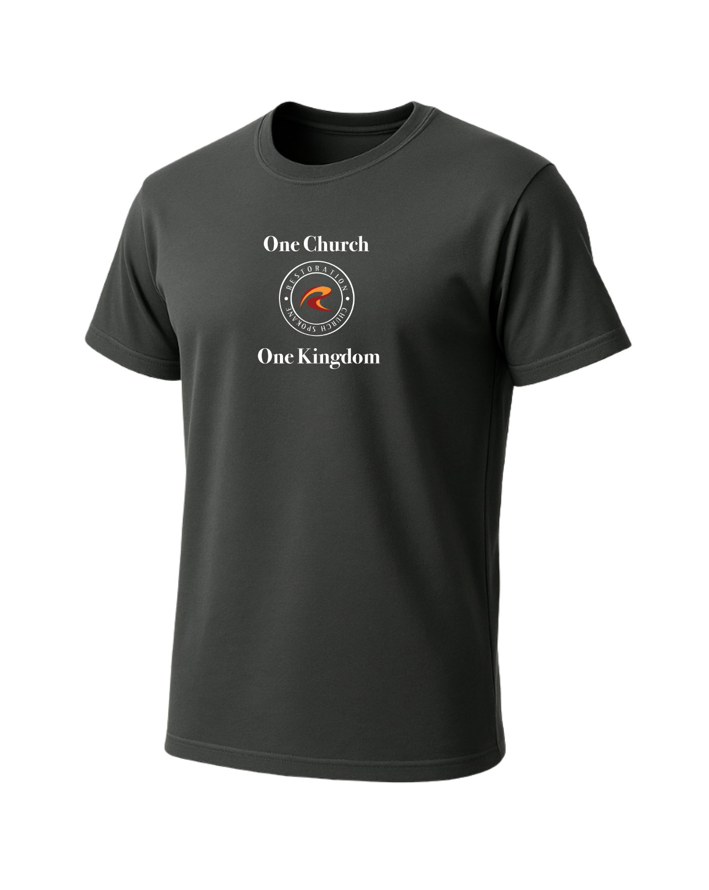 Charcoal T-Shirt with One Church One Kingdom logo on center chest