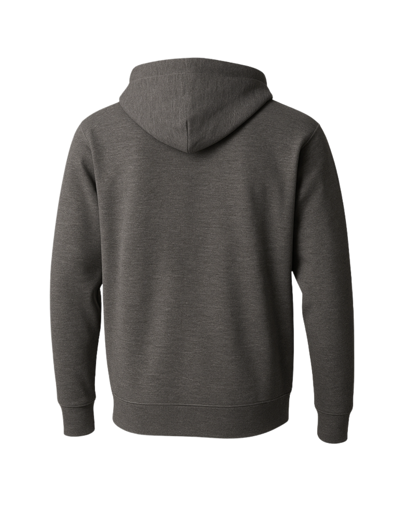 Gray hoodie shown from the back on a white background