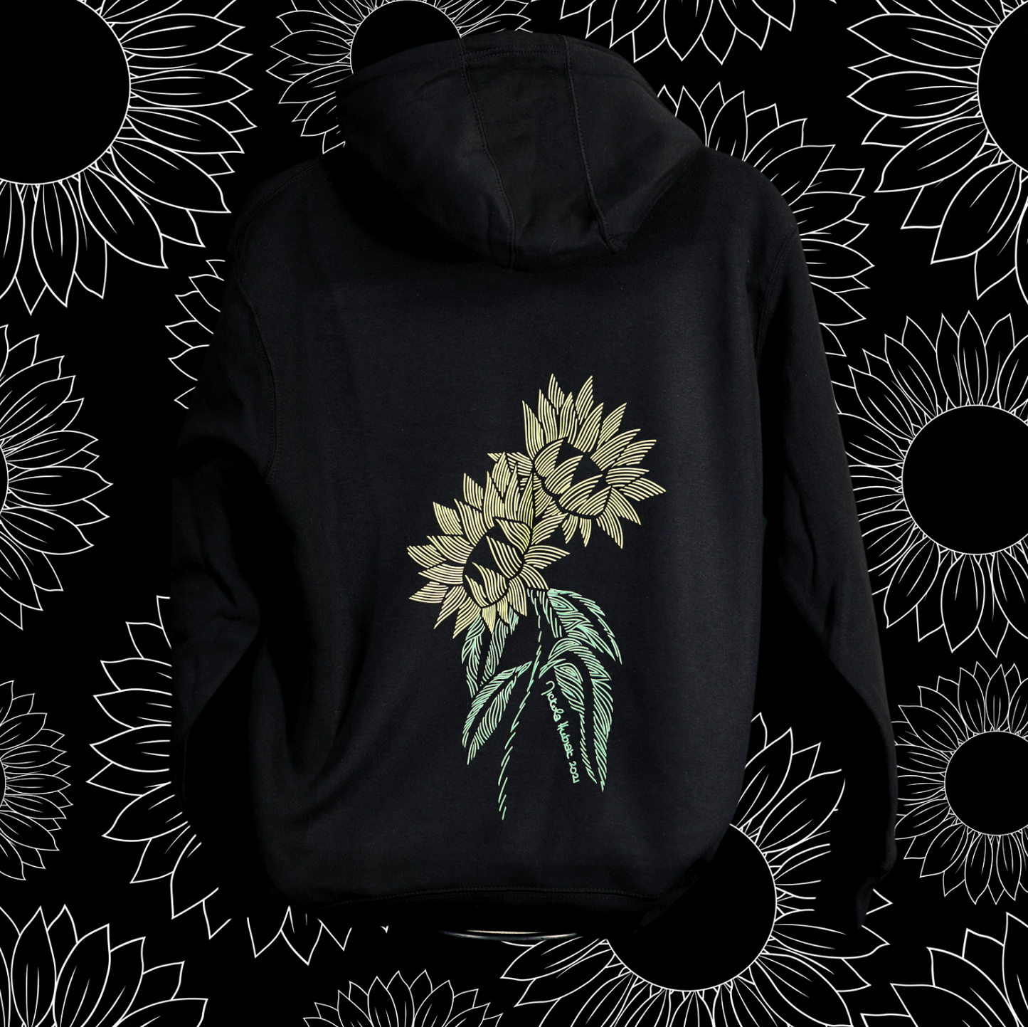 Sunflower Hand-drawn Fleece-Lined Hoodie