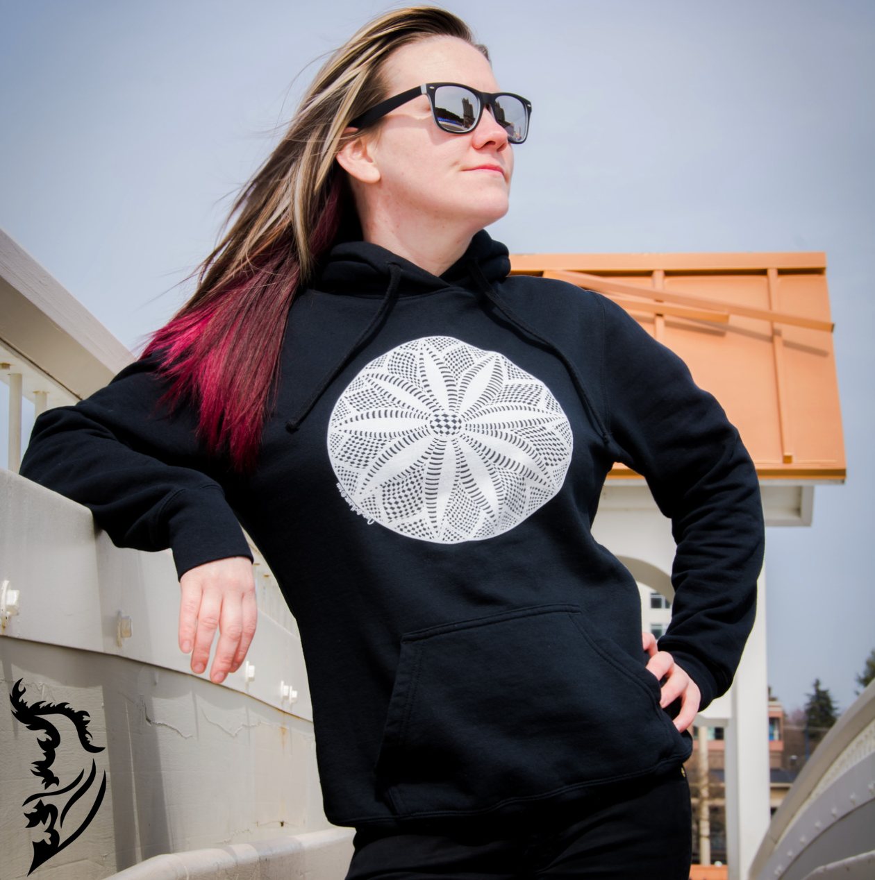 Checkered Flower Hand-drawn Hoodie | Ladies