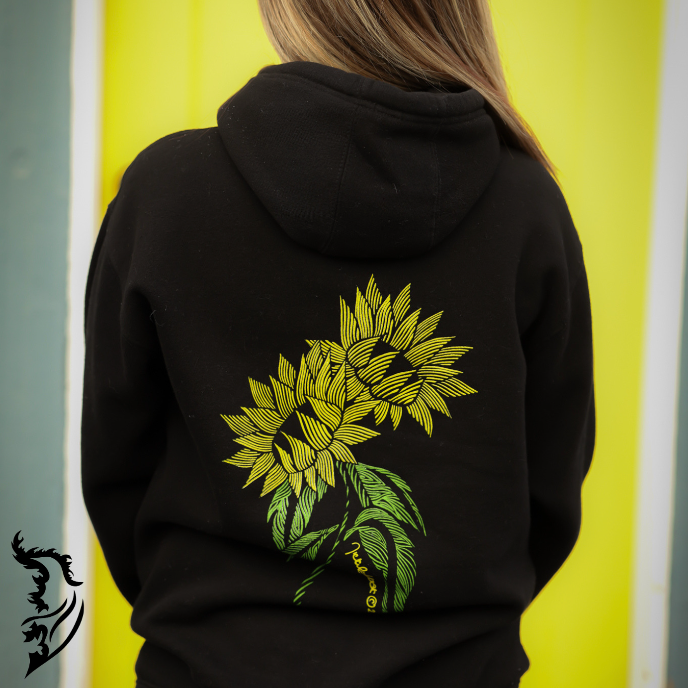 Sunflower Hand-drawn Fleece-Lined Hoodie