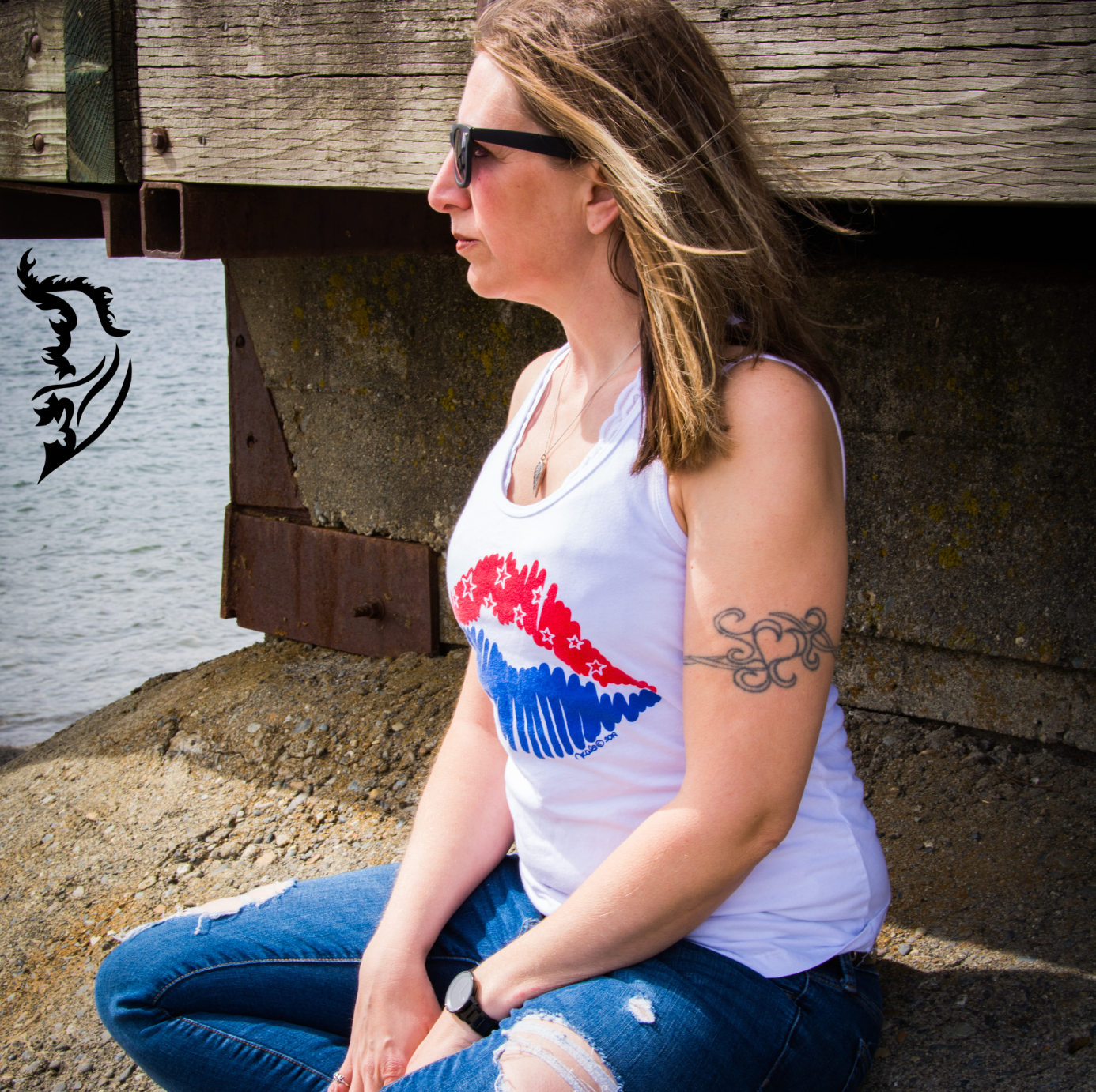 Patriotic Lips Hand-drawn Tank Top | Ladies