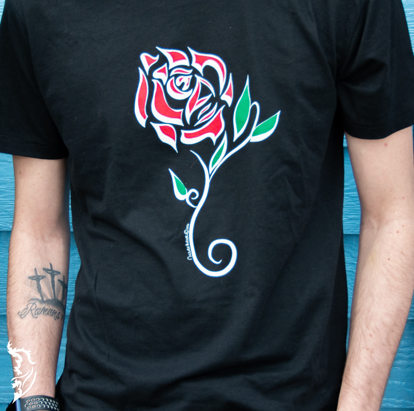 Red Rose Hand-drawn T-Shirt (Design on Front) | Men's