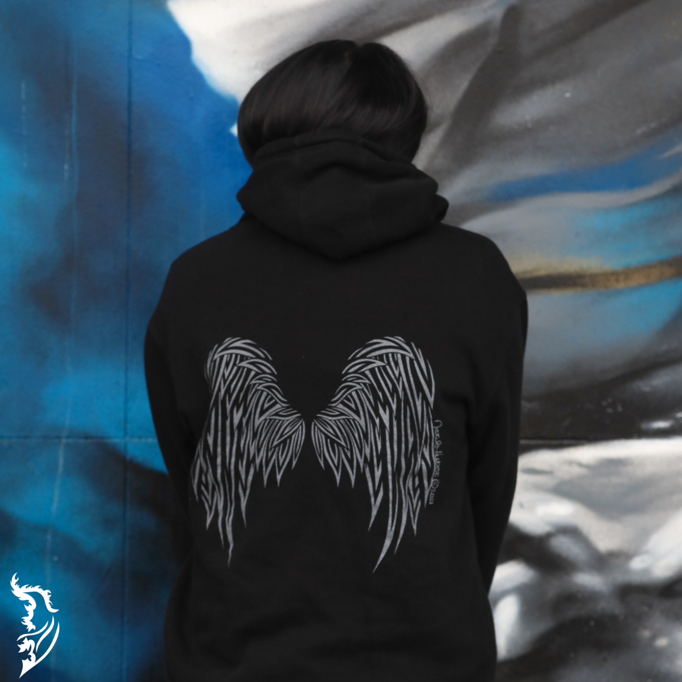 Guardian Angel Wings Hand-drawn Fleece-Lined Hoodie