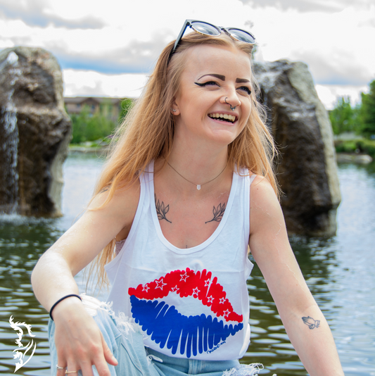 Patriotic Lips Hand-drawn Tank Top | Ladies