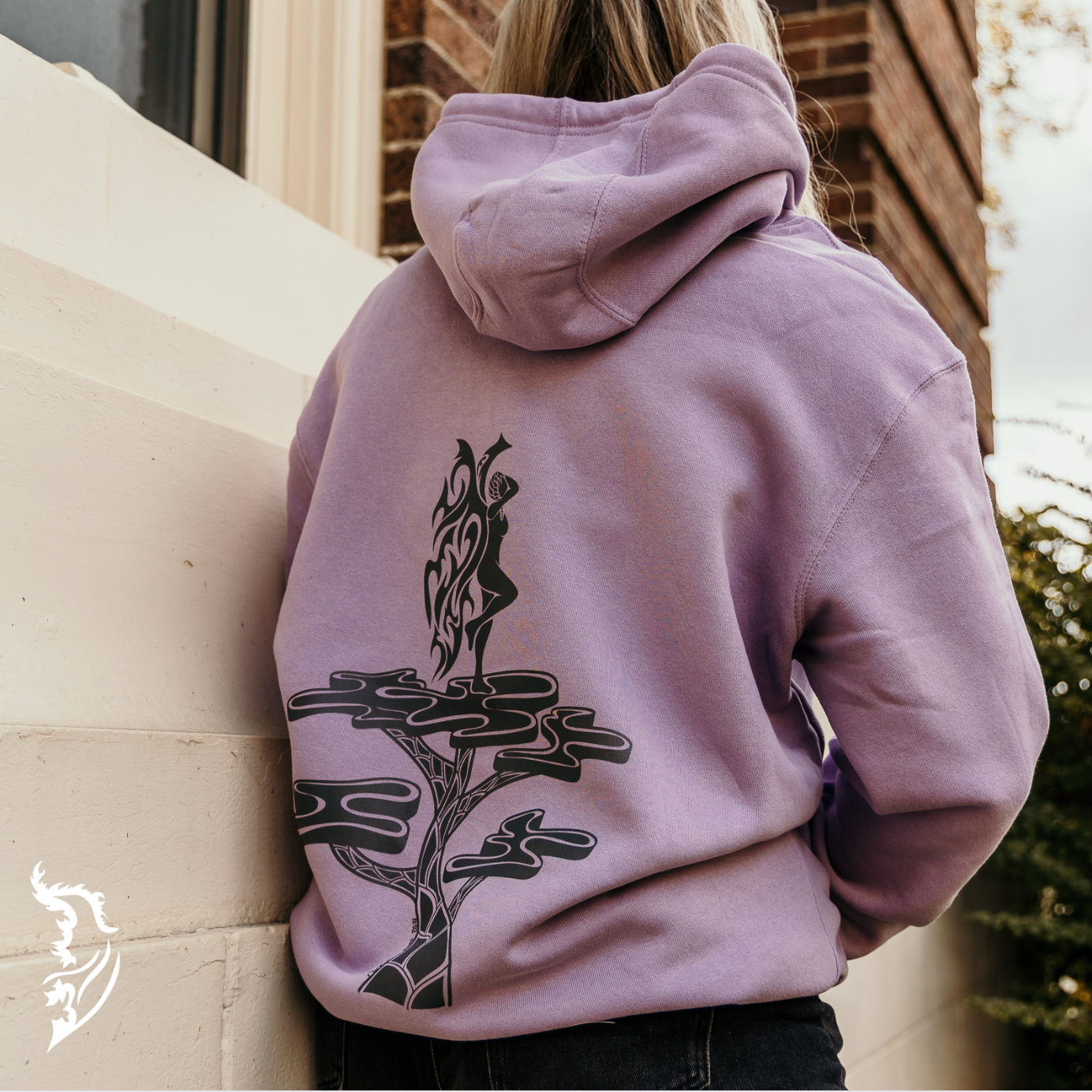 Lady on a Pedestal Hand-drawn Fleece Hoodie