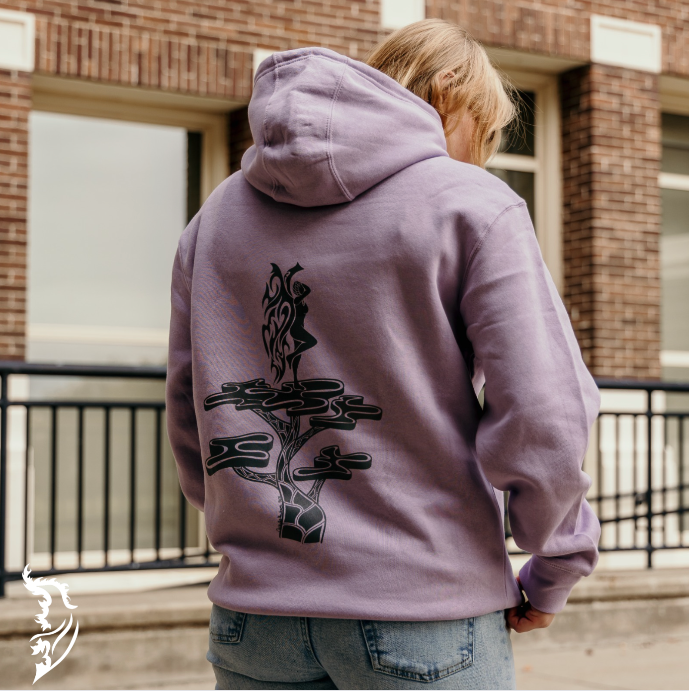 Lady on a Pedestal Hand-drawn Fleece Hoodie