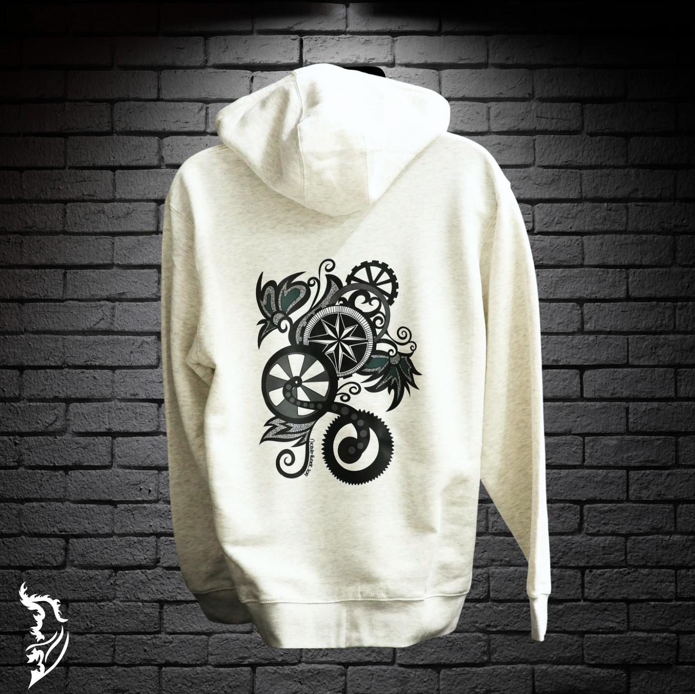 Gears & Flowers Zip Up Hand-drawn Hoodie