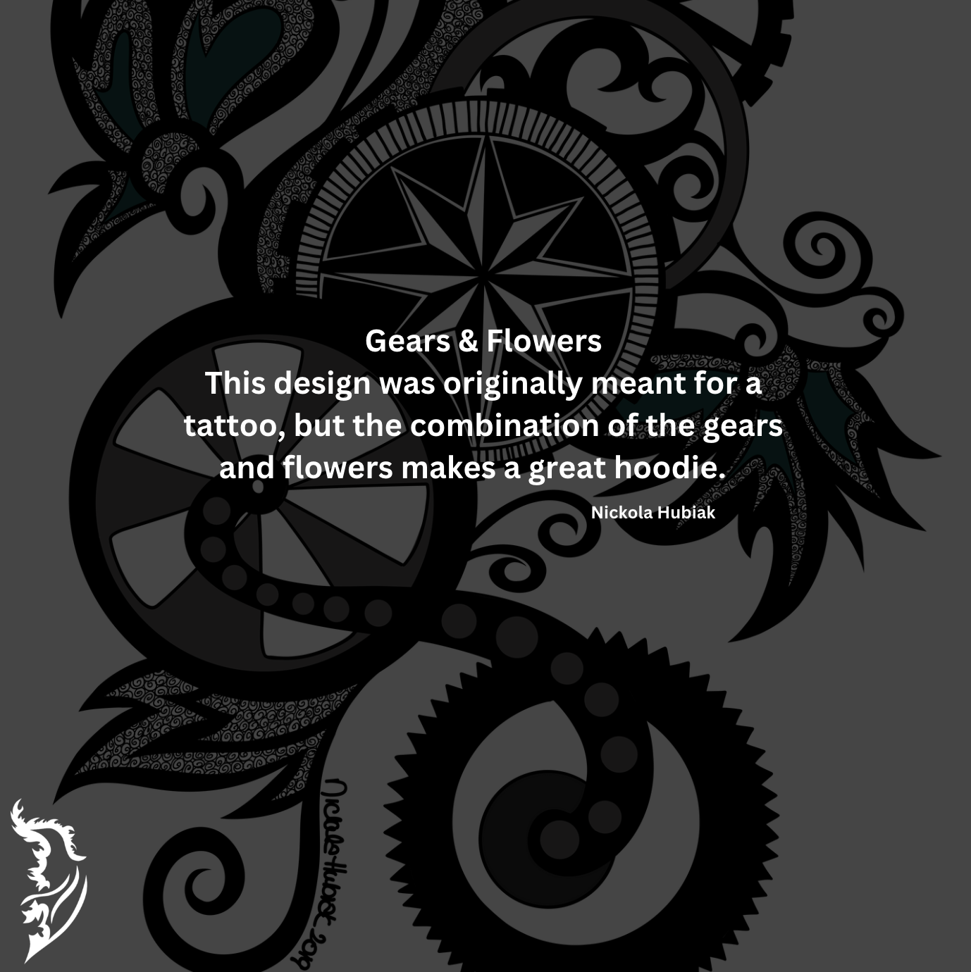 Gears & Flowers Zip Up Hand-drawn Hoodie