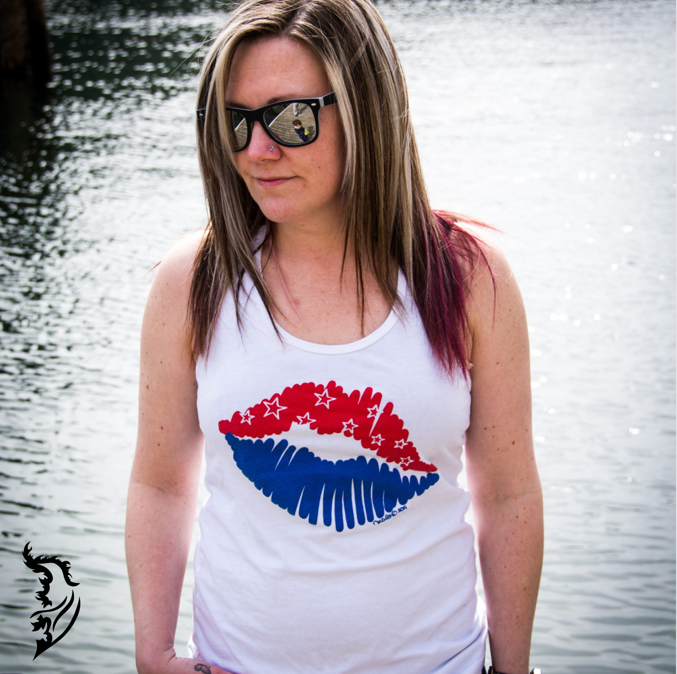 Patriotic Lips Hand-drawn Tank Top | Ladies