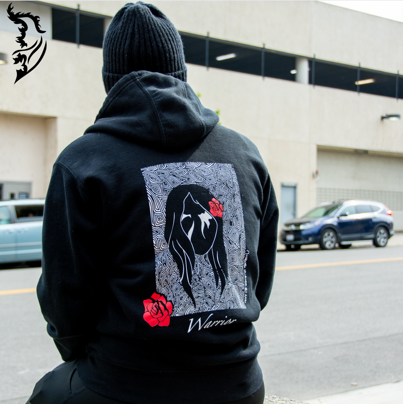 Warrior Hand-drawn Fleece-Lined Hoodie