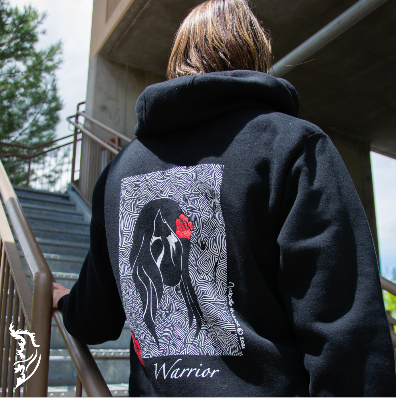 Warrior Hand-drawn Fleece-Lined Hoodie