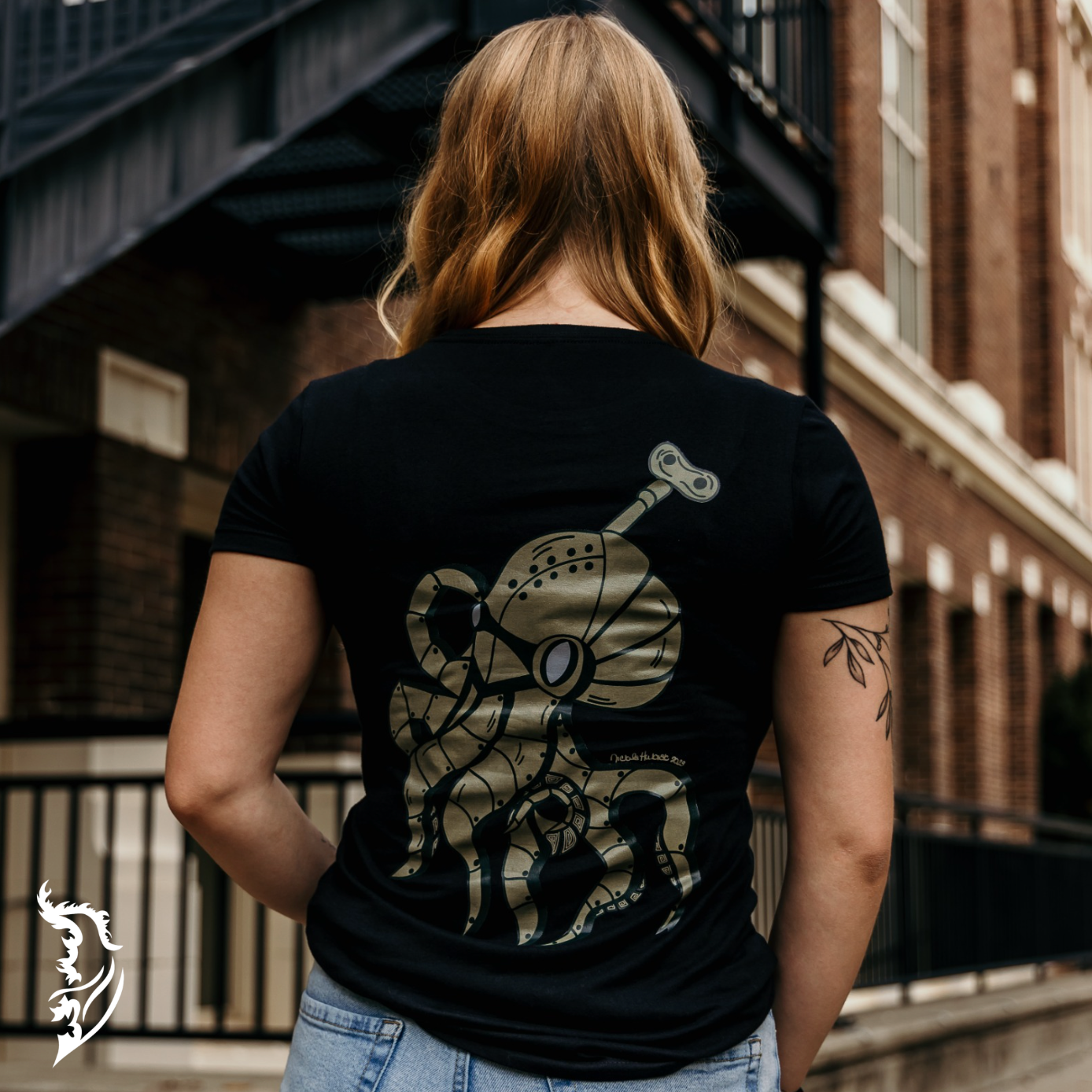 Steampunk Octopus Hand-drawn T-Shirt | Ladies