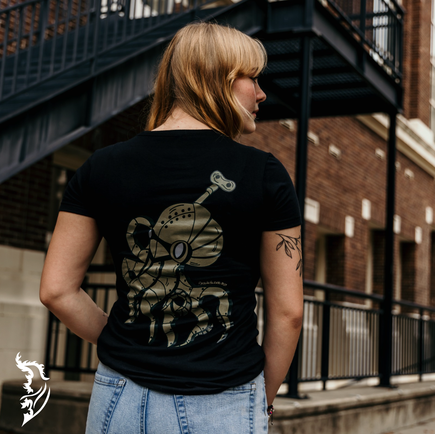 Steampunk Octopus Hand-drawn T-Shirt | Ladies