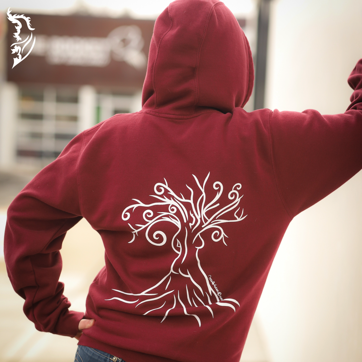 Woman in the Tree Hand-drawn Fleece-Lined Hoodie