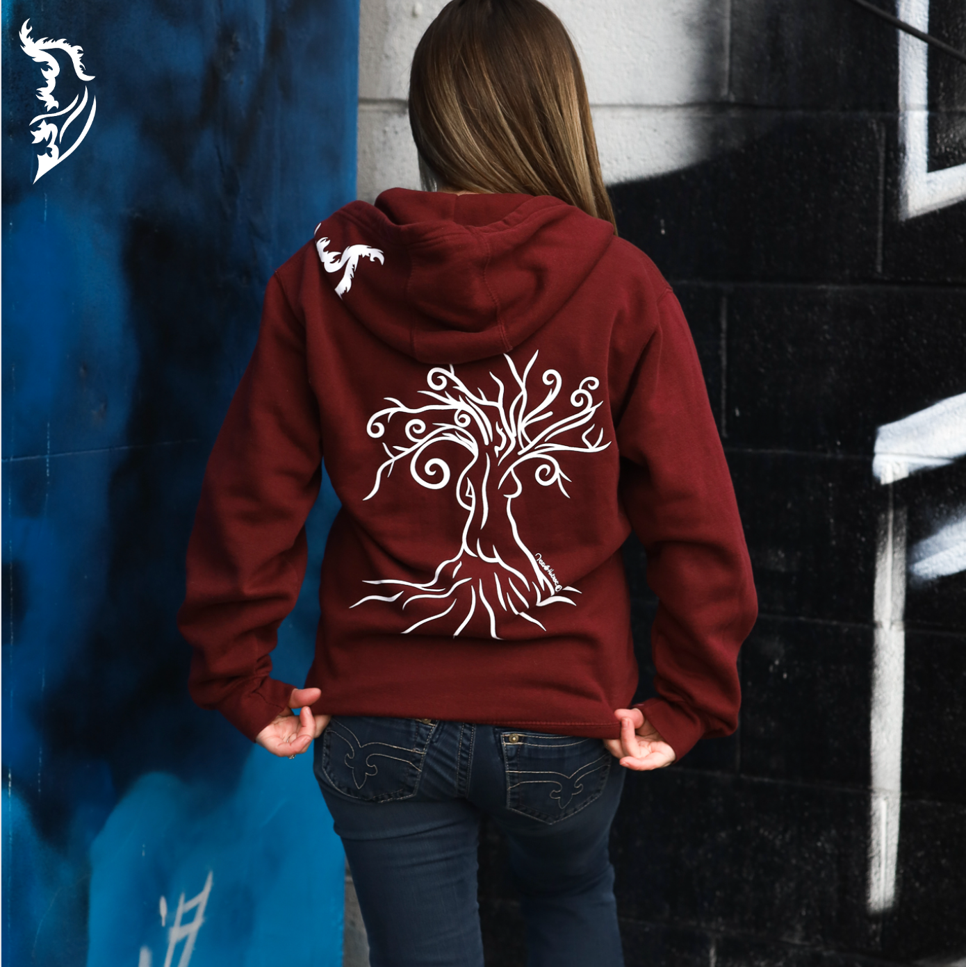 Woman in the Tree Hand-drawn Fleece-Lined Hoodie