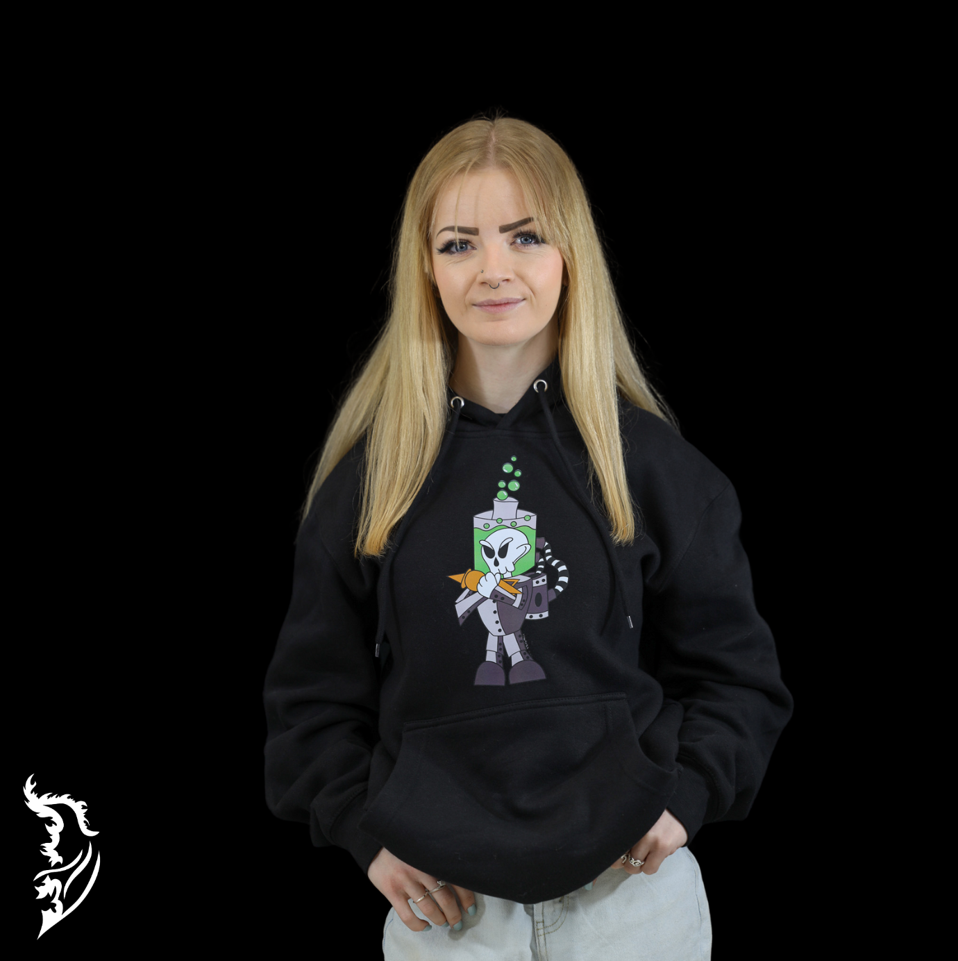 Cyborg Skeleton Fleece Lined Hand-drawn Hoodie