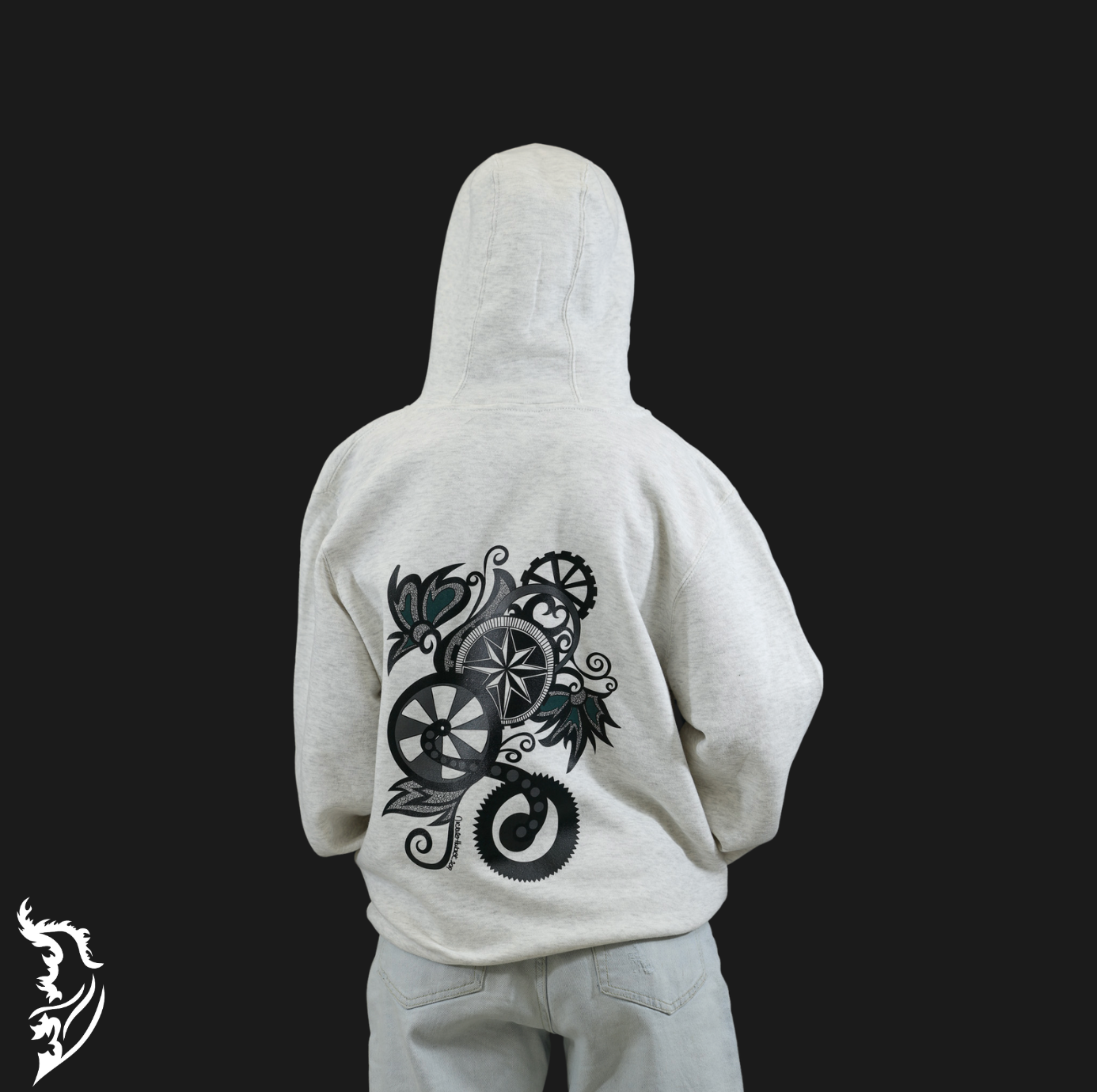 Gears & Flowers Zip Up Hand-drawn Hoodie