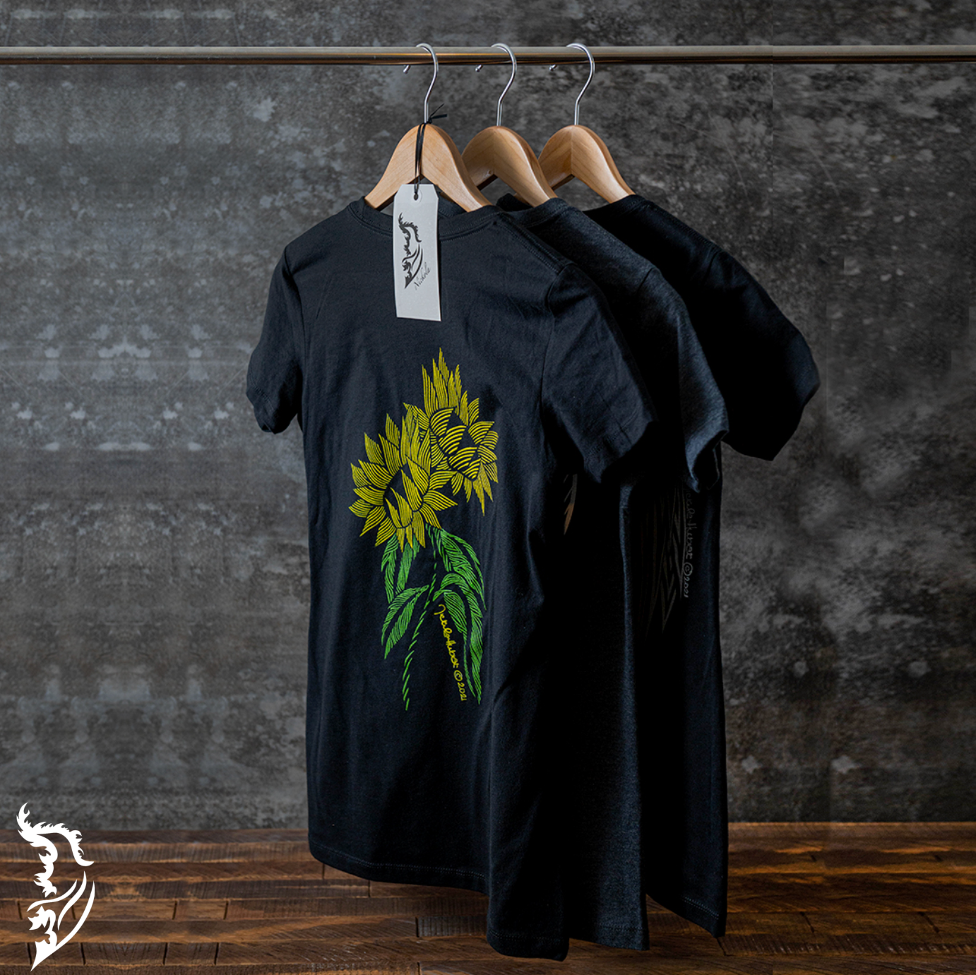 Sunflower (Black) Hand-drawn T-Shirt | Ladies