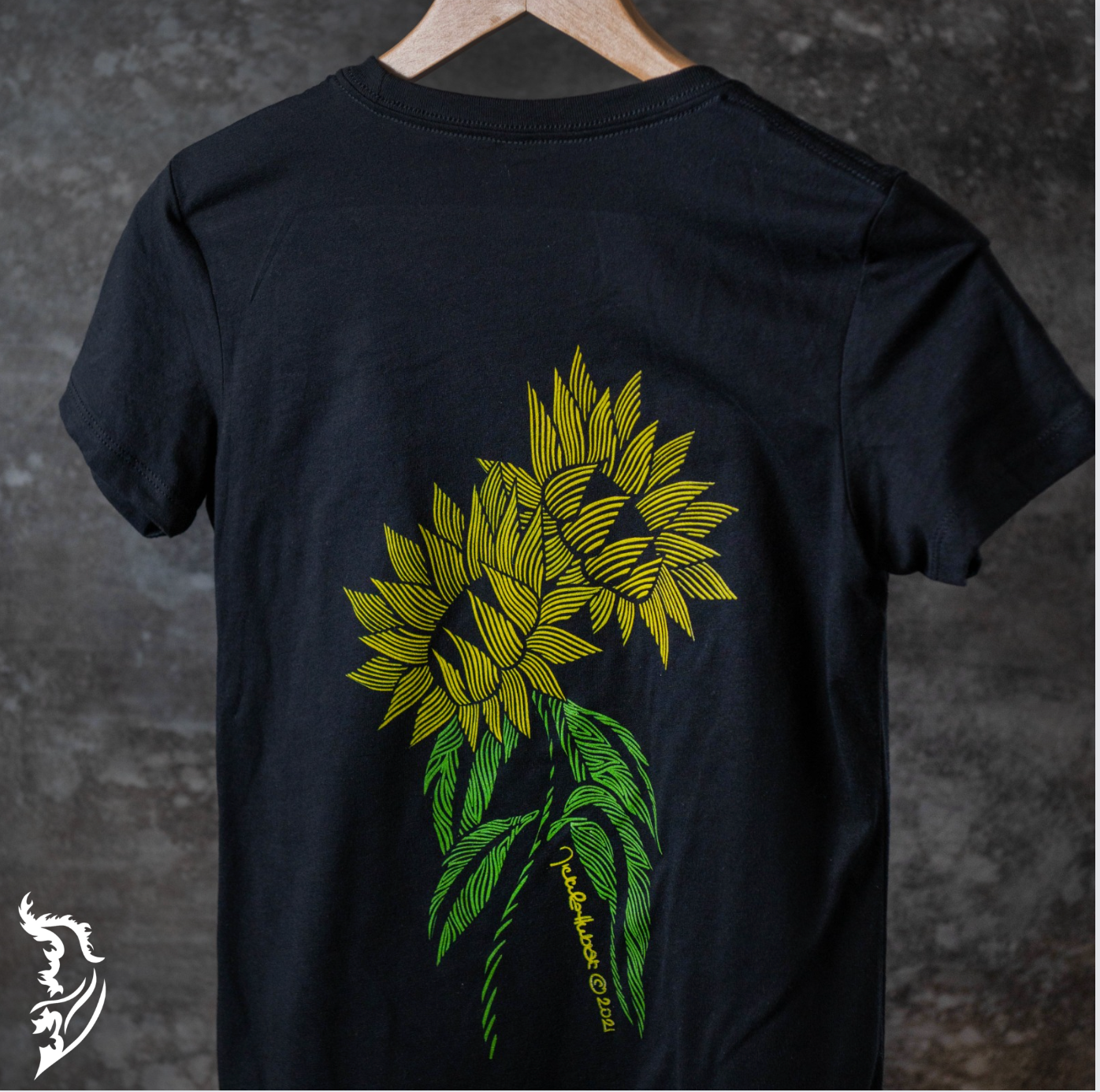 Sunflower (Black) Hand-drawn T-Shirt | Ladies