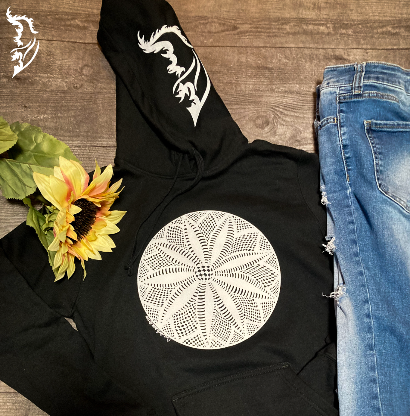 Checkered Flower Hand-drawn Hoodie | Ladies